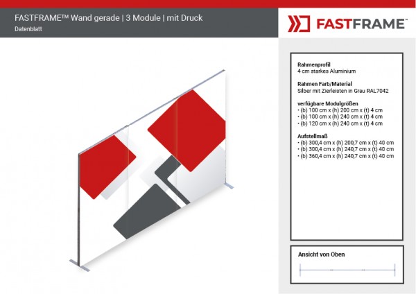 FASTFRAME™ gerade Wand | 3 Module | mit Druck
